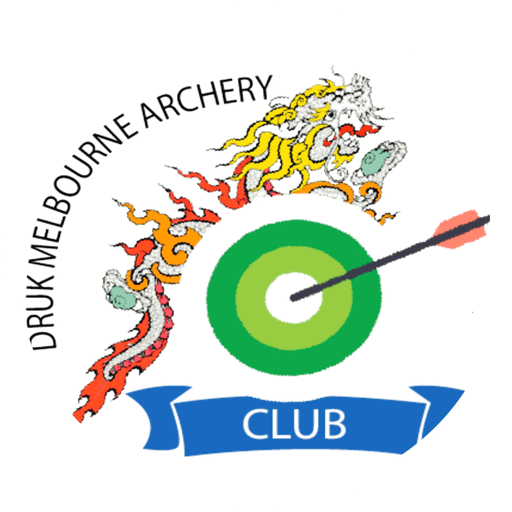 Druk Melbourne Archery Club emblem: a Druk dragon above a green archery target
